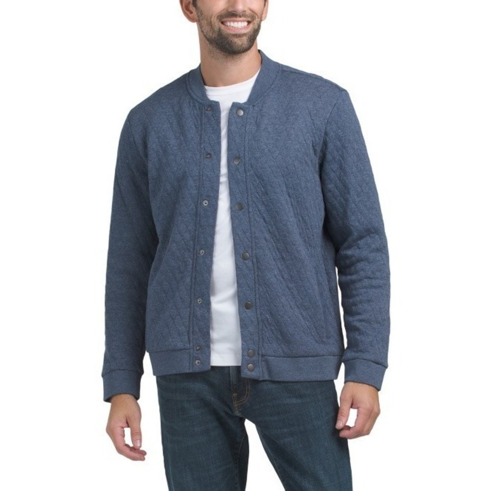 BONOBOS Men Quilted Bomber Jacket Sz‎ M Blue Snap Front Classic Preppy Pockets